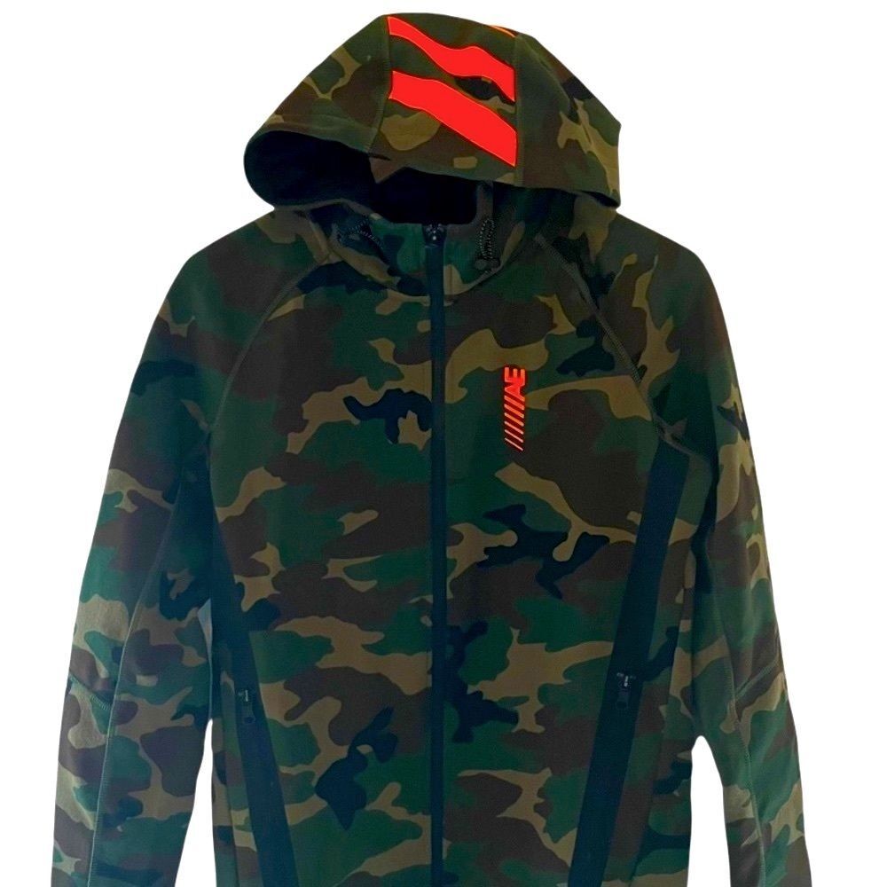 American Eagle Camouflage Full Zipper Hoodie Sweatshirt Flex Tech Camo Orange XS